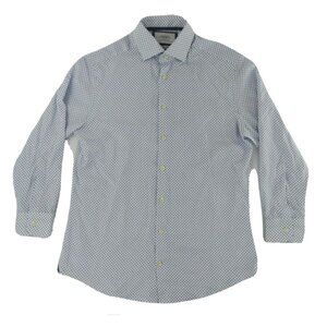 Charles Tyrwhitt Mens Dress Shirt M White Blue Long Sleeve Button Up